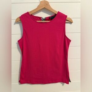 Brooks Brothers Fuchsia 100% Cotton Tank Top with Grosgrain Ribbon Tieback Sz M